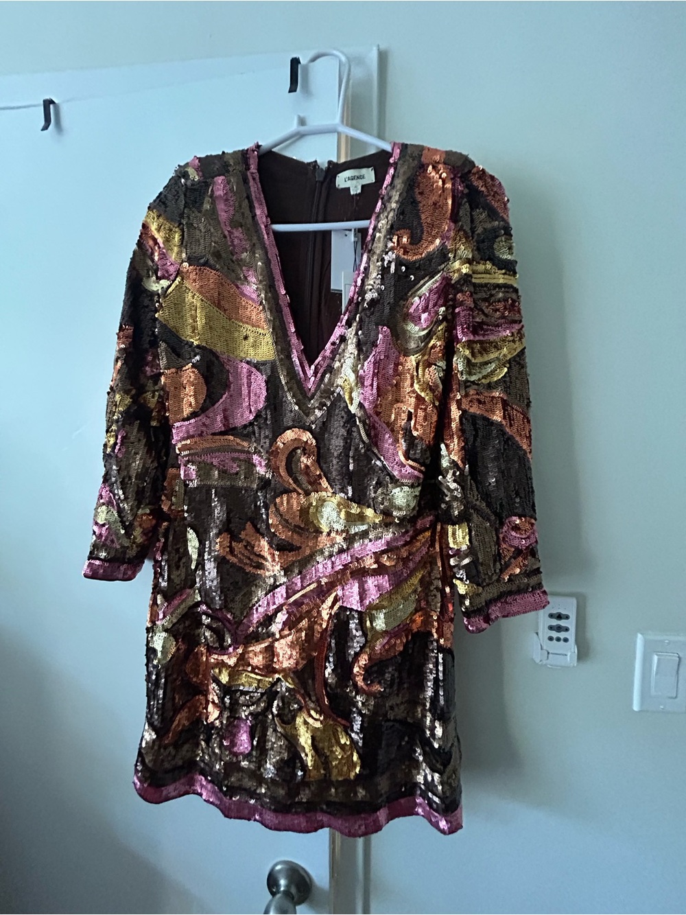 L’Agence Octavia Sequined V Neck Shift Dress - M - NWT